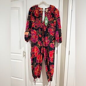 FARM Rio Floral Jumpsuit in Black and Red